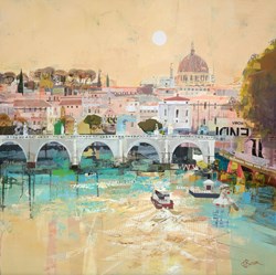 Vatican Sunset by Tom Butler - Original Collage on Board sized 30x30 inches. Available from Whitewall Galleries